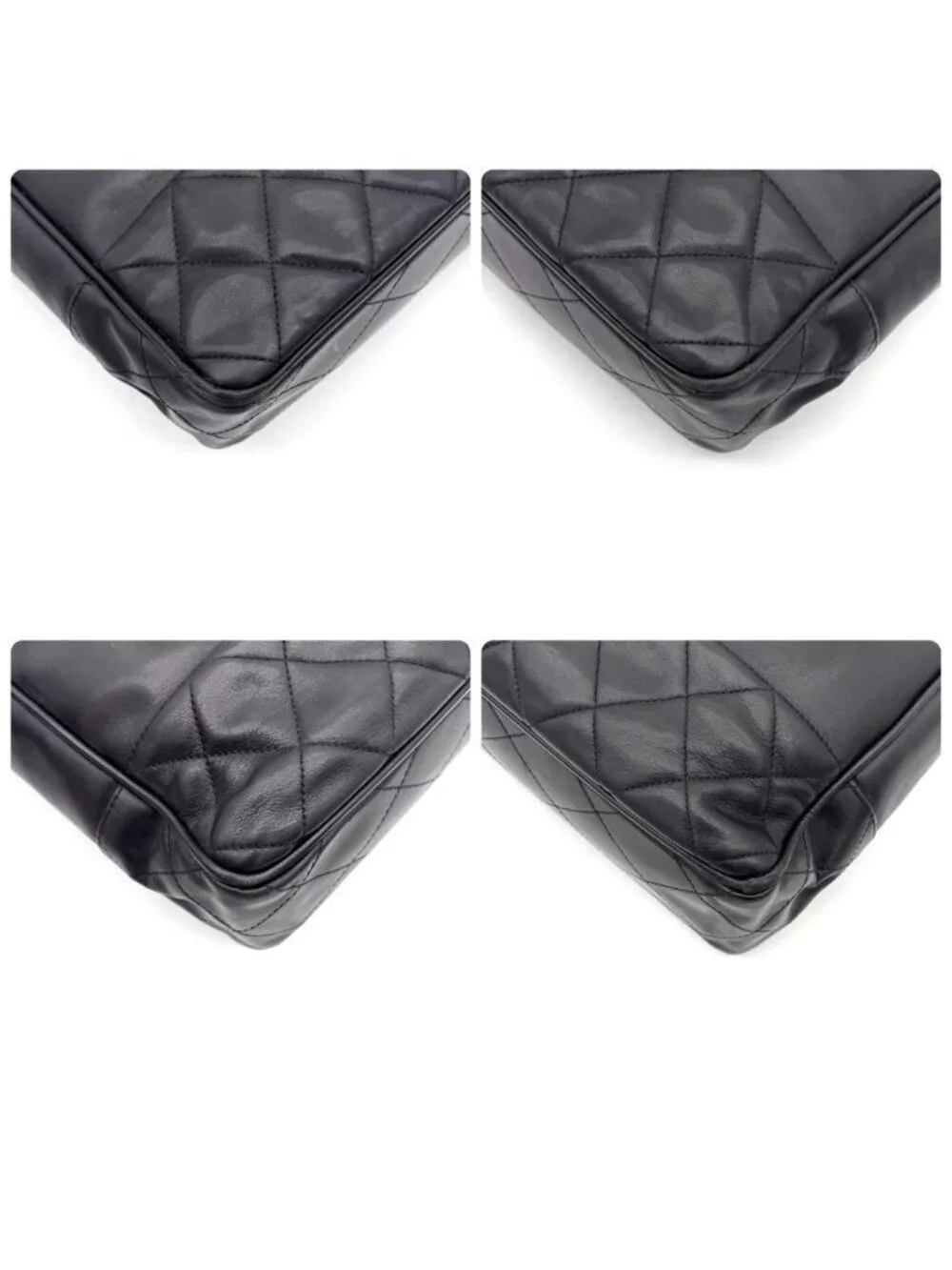 Chanel Quilted Lambskin Chain Shoulder Bag Black Gold
